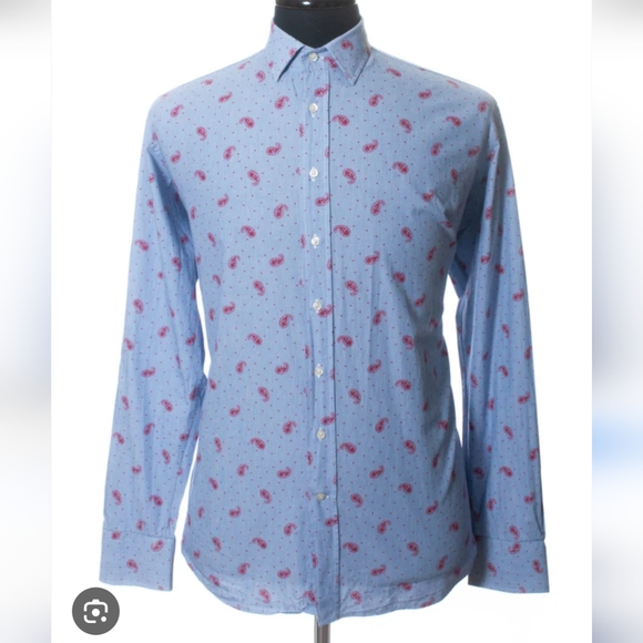 Men's Etro Slim Fit Blue & Red Paisley Print Shirt - Size L Excellent Condition - Picture 1 of 6